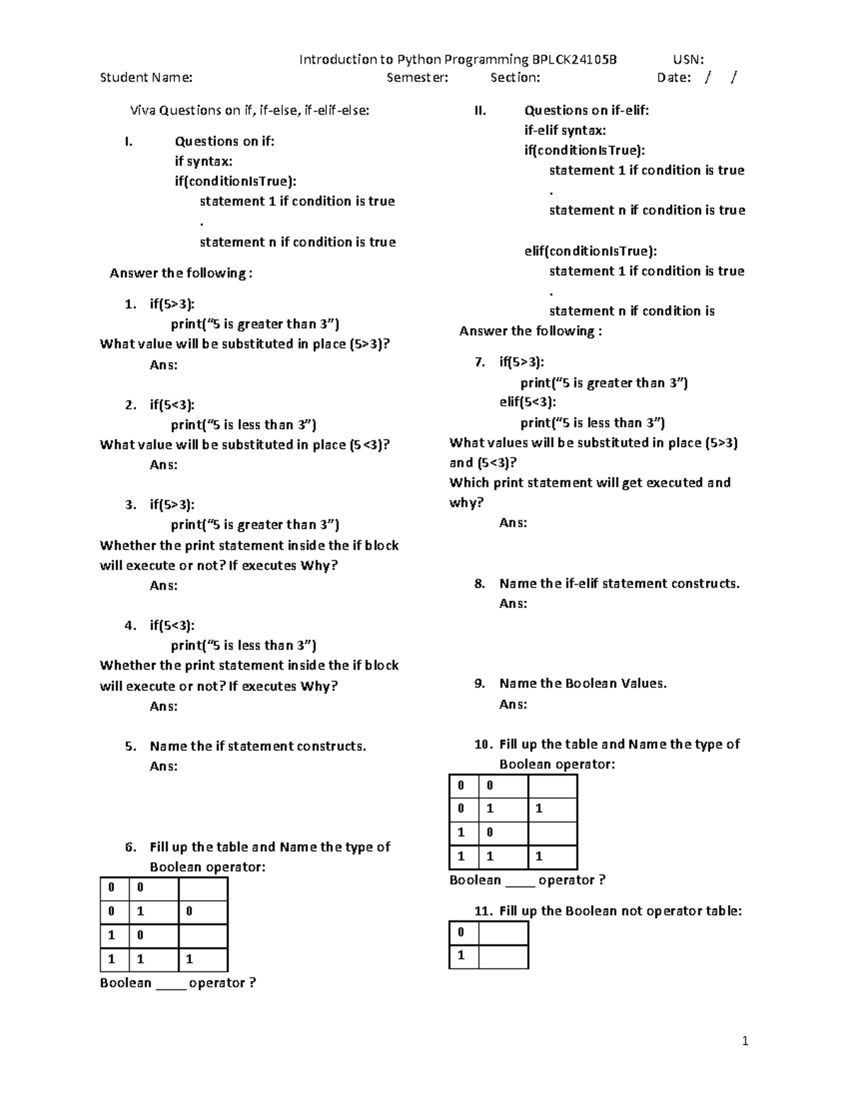 Viva Questions on If Statements - BPLCK24105B - Studocu