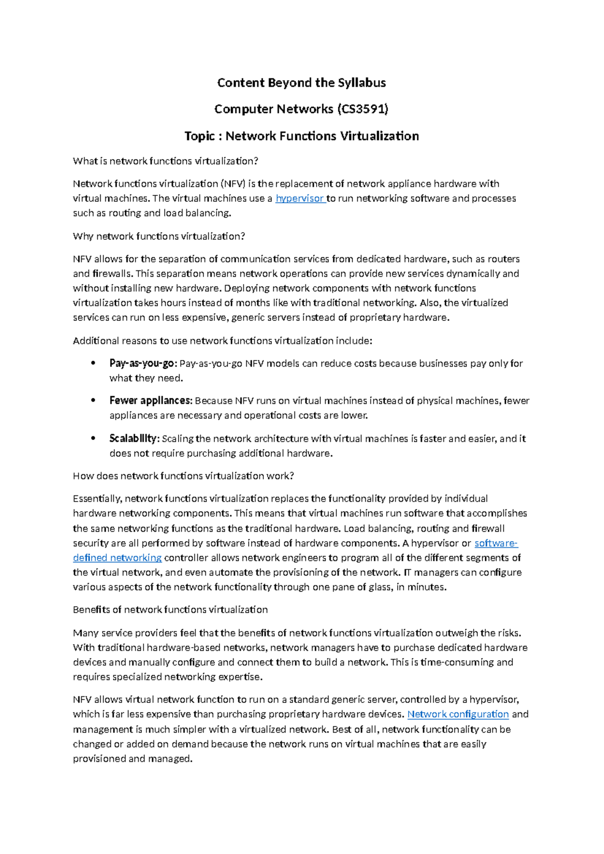 Network Functions Virtualization Overview (CS3591) - Key Concepts ...