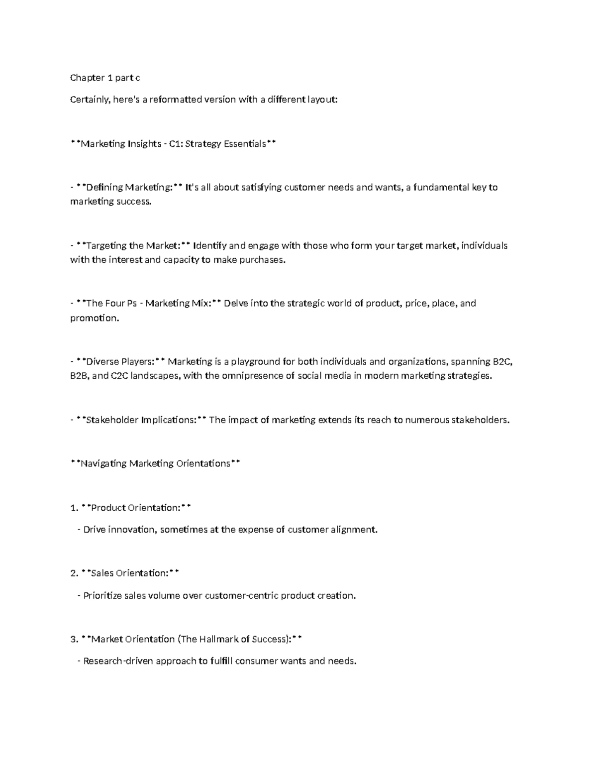 C1: Marketing Strategies & Insights - Chapter 1 Overview - Studocu
