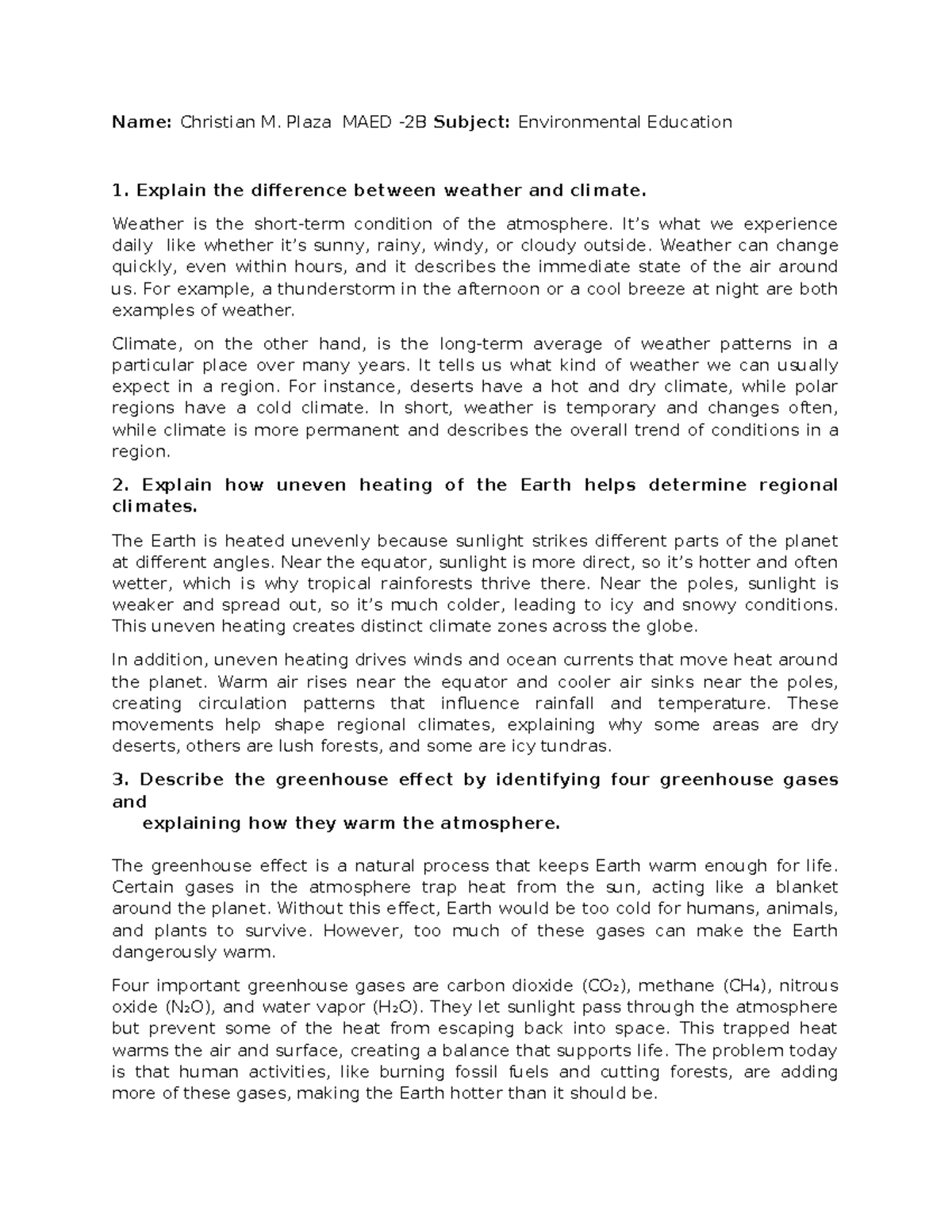 QUIZ 1 - Understanding Climate and Weather Differences - Studocu