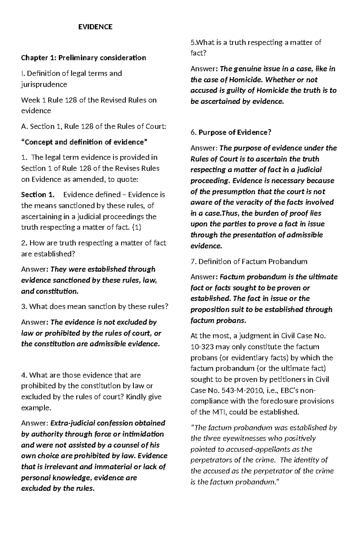 EVIDENCE 101: Chapter 1 Overview & Key Legal Terms (Rule 128) - Studocu