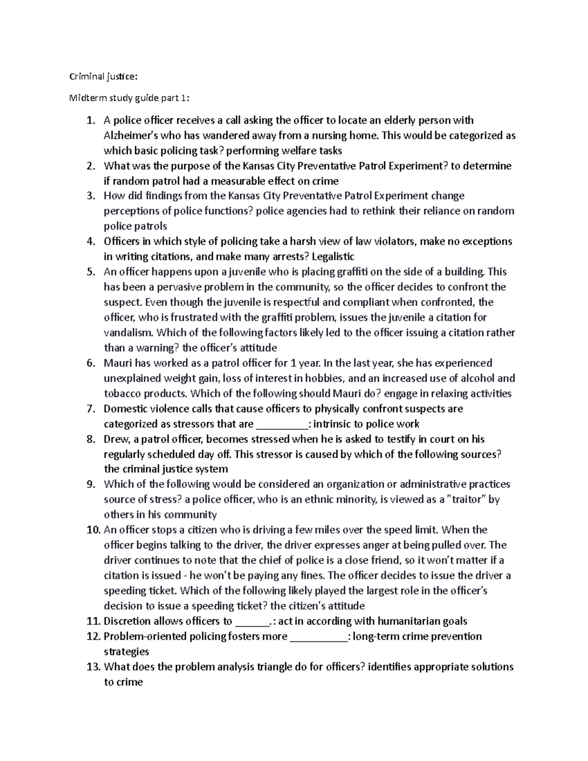 Criminal Justice CJ101 Midterm Study Guide Part 2 Exam Prep - Studocu