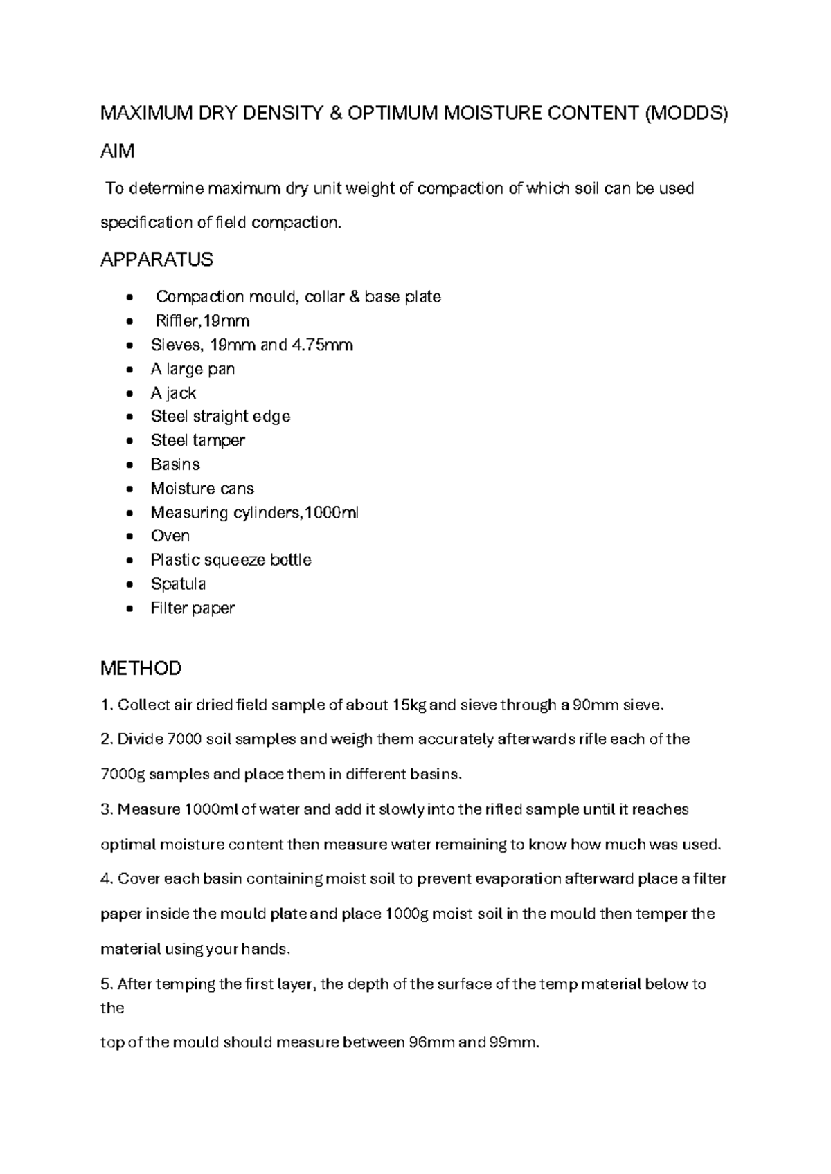 MODDS Flow Chart: Determining Max Dry Density & Opt Moisture Content ...