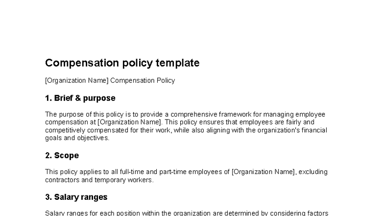 Compensation Policy Template: Framework for Employee Pay Management ...