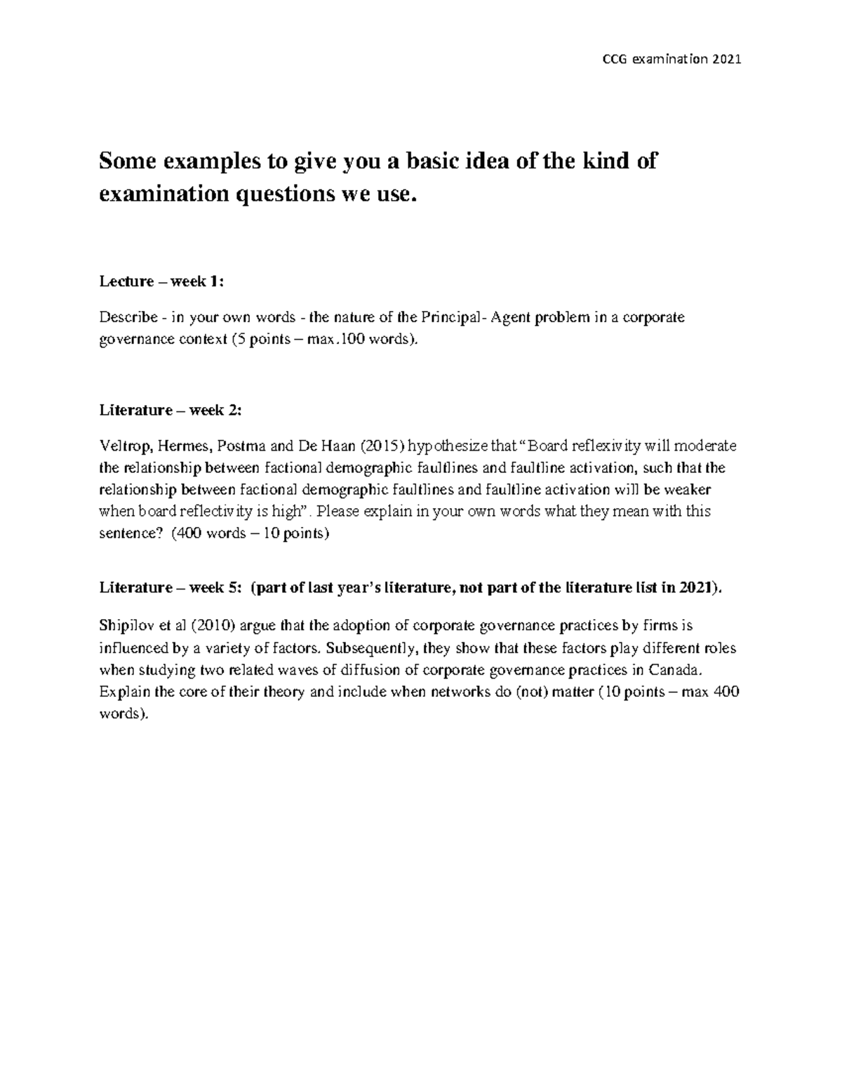 CCG Examination 2021: Sample Questions and Insights - Studeersnel