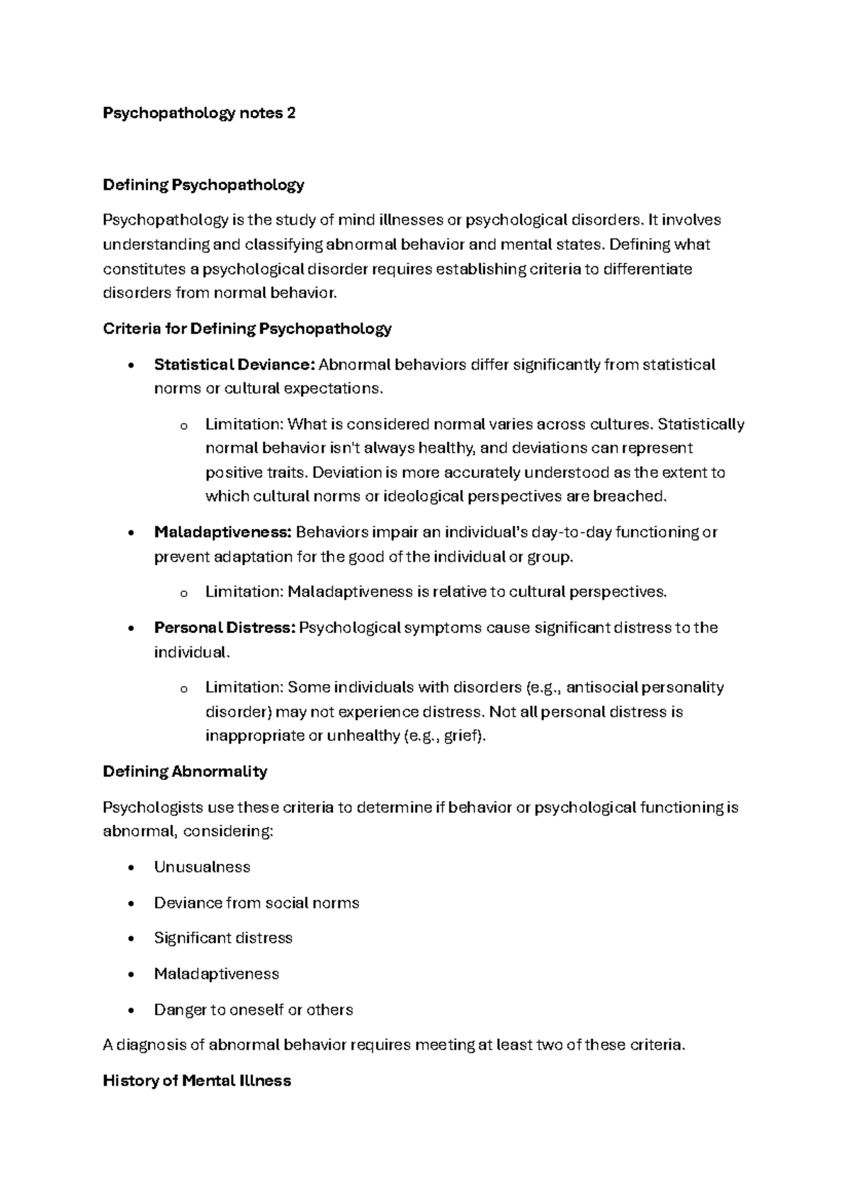 Psychopathology Notes 2: Defining and Understanding Mental Disorders ...