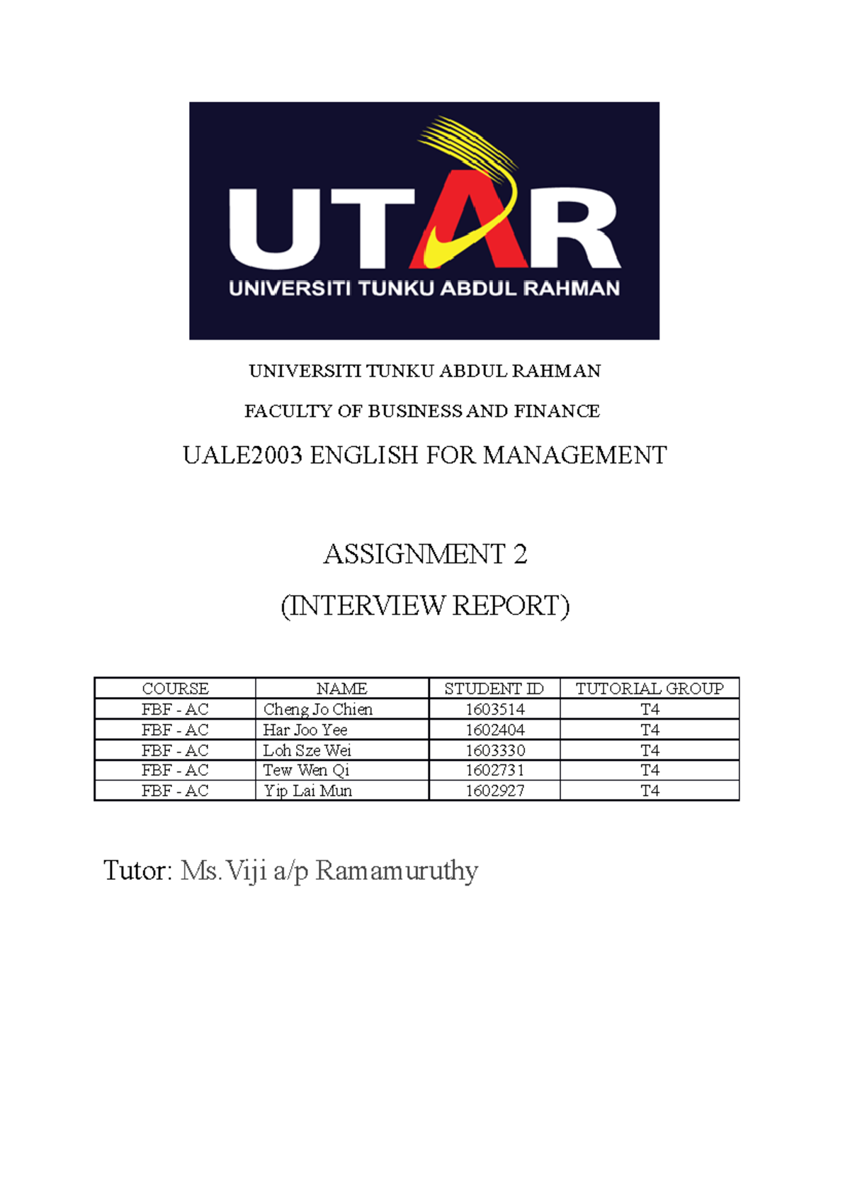 UAL2003 Interview Report on Tutor Responsibilities and Challenges - Studocu