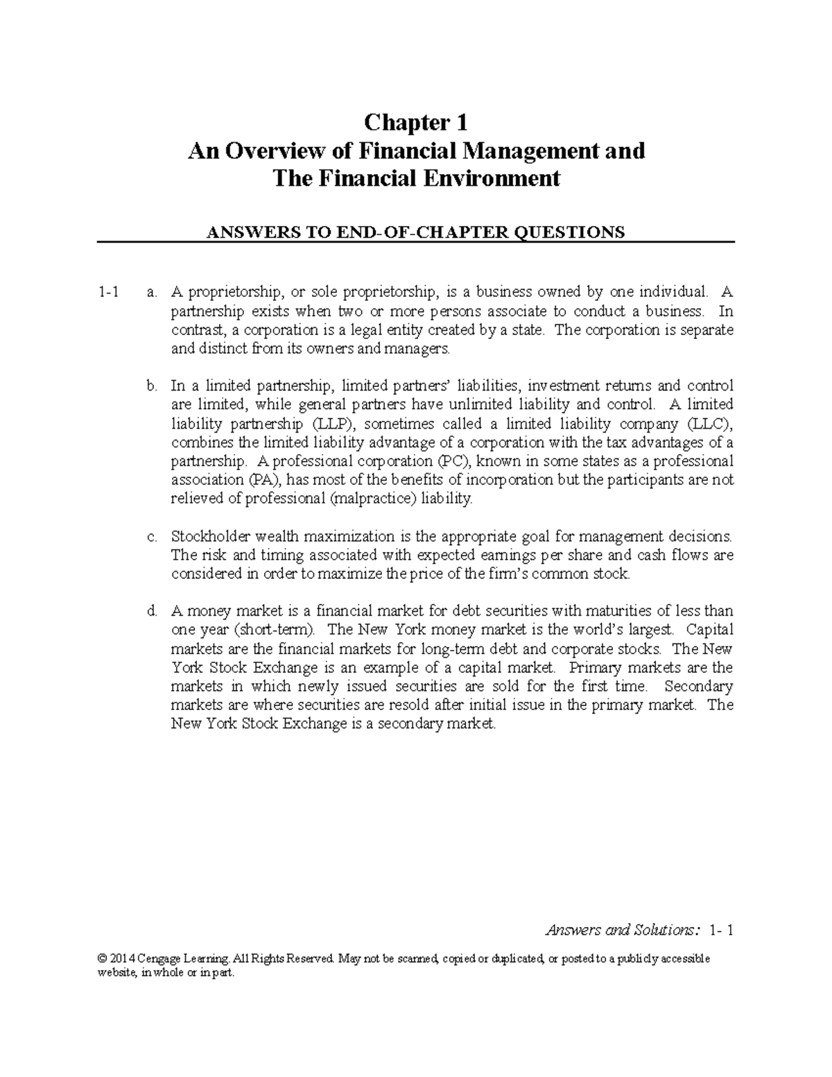 corporate finance - Chapter 1 An Overview of Financial Management and ...