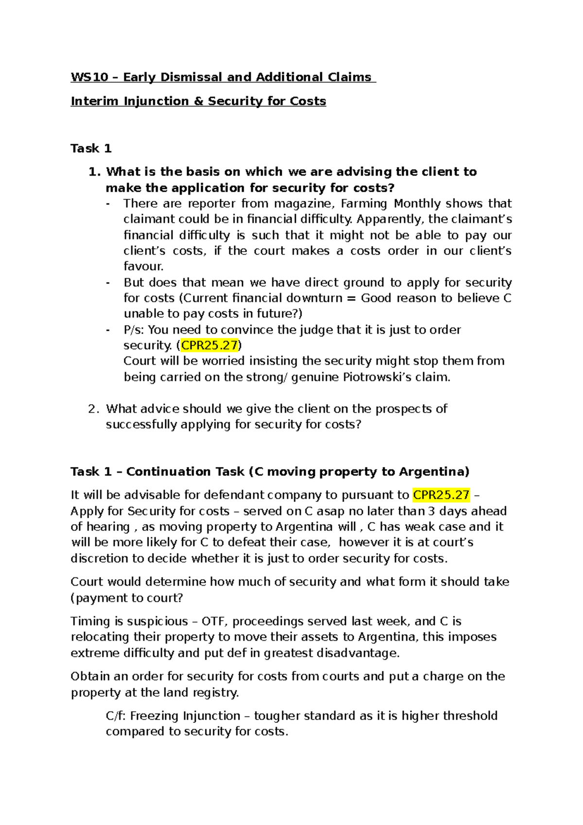 WS10 Interim Injunction & Security for Costs: Client Advisory Notes ...
