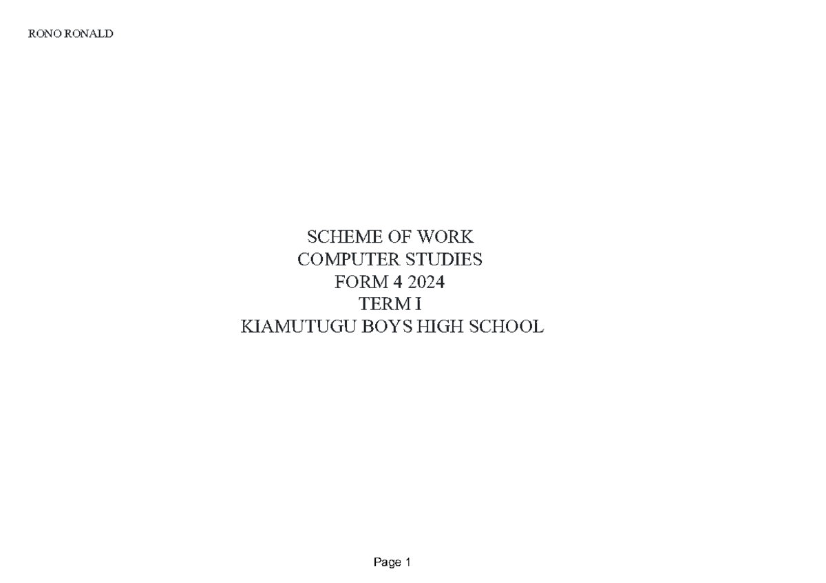523224 Computer Studies Form 4 Term I Scheme of Work 2024 - Studocu
