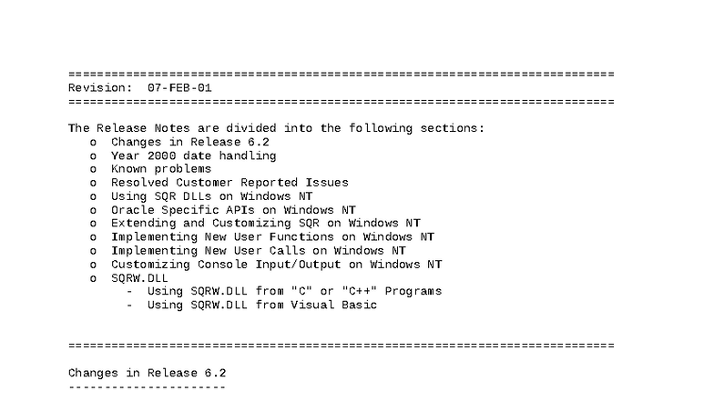 Relnotes: SQR 6.2 Release Notes and Updates Overview - Studocu