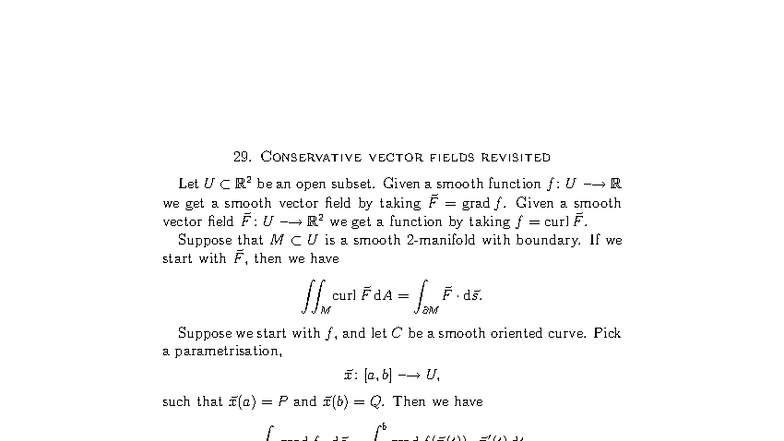 MIT18 022 Lecture 29 - Conservative vector fields revisited Let U ⊂ R 2 ...