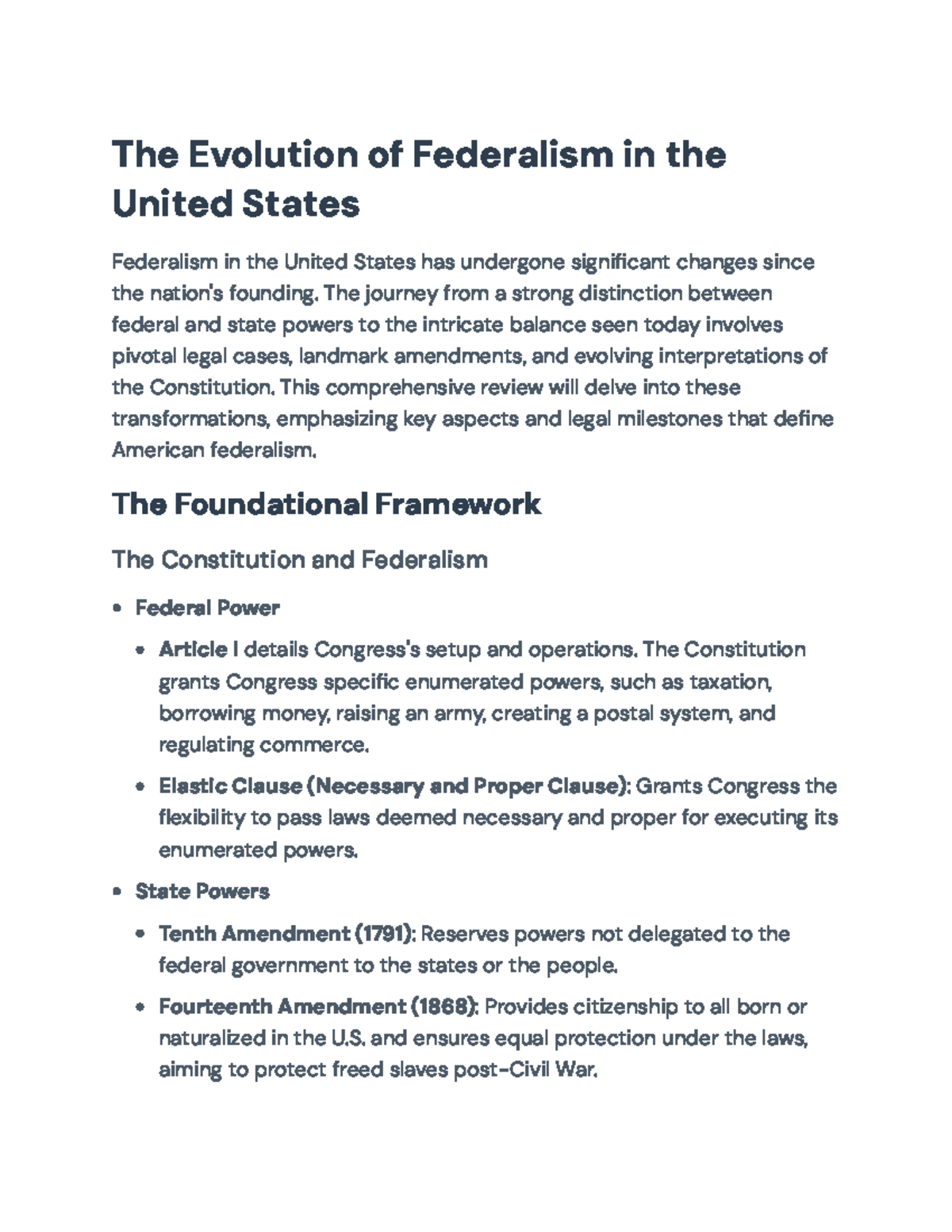 Evolution of Federalism in the U.S.: Legal Milestones and Principles ...
