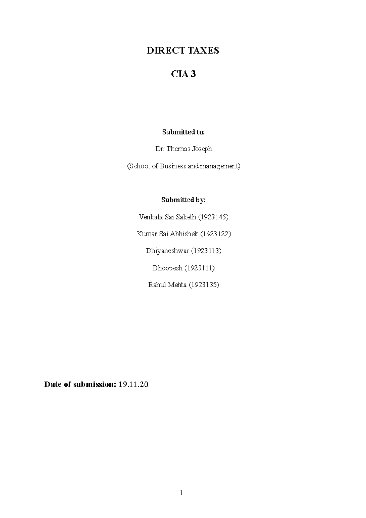 Direct Taxes CIA-03 - Assessing Tax liability incorporating income from ...