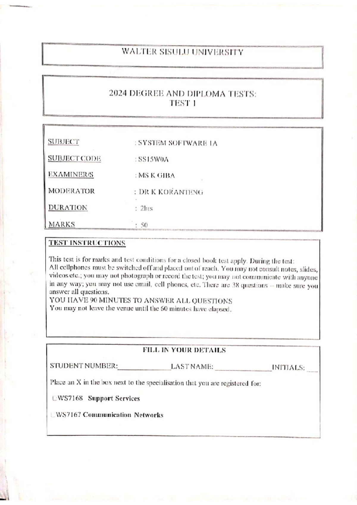 System Software 1A Test SS15W0A - 2024 Degree & Diploma - Studocu