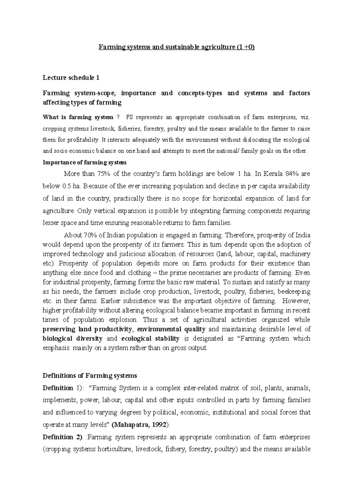 Lecture 1-FS: Overview of Farming Systems and Their Significance - Studocu