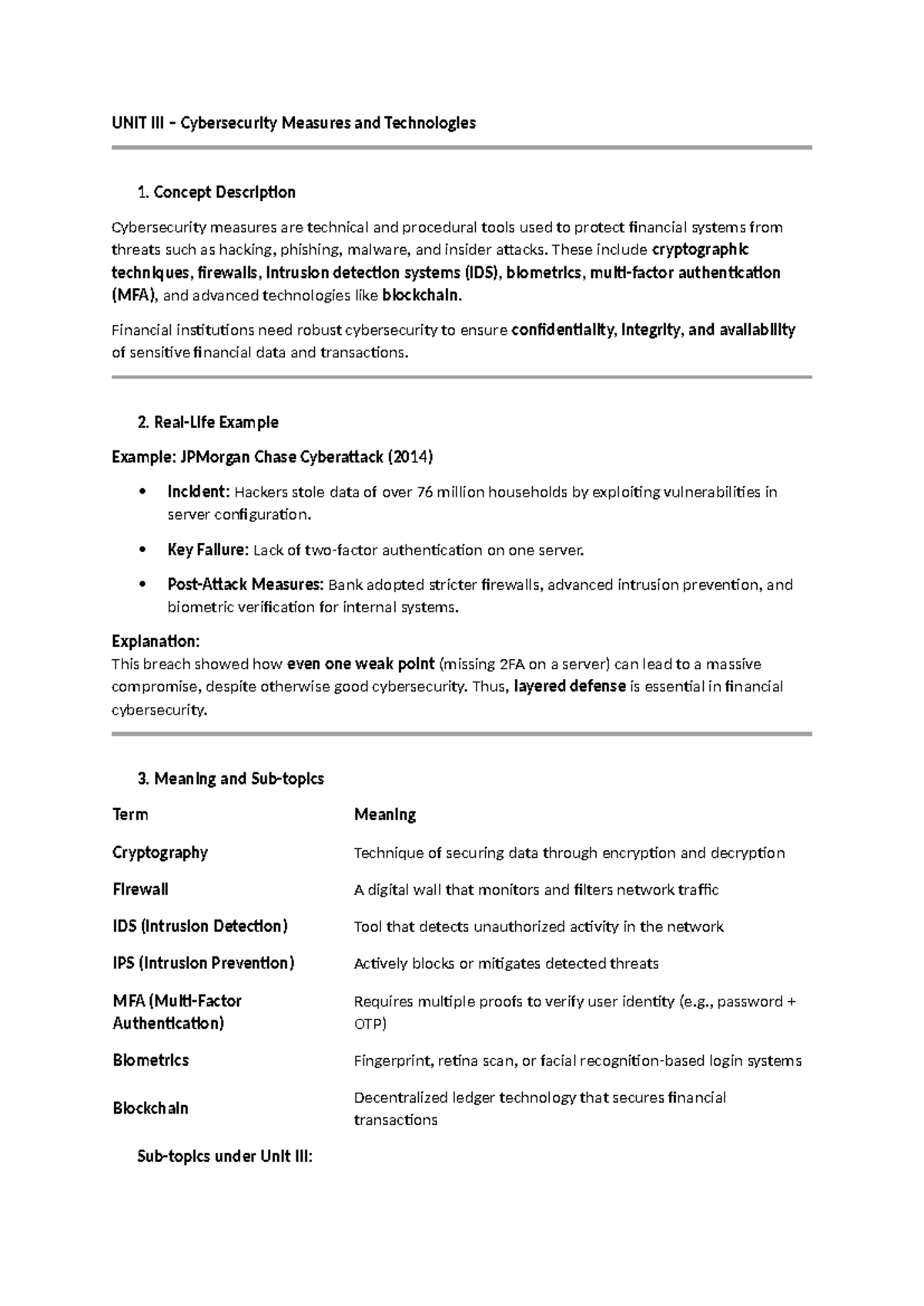 UNIT 3 - Cybersecurity Measures in Financial Systems Notes - Studocu