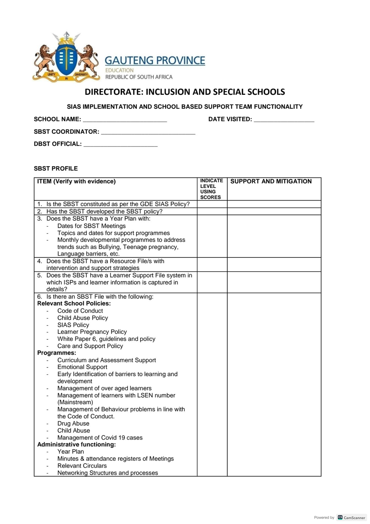 SBST SIAS Monitoring & Support Tool for Gauteng Education - Studocu
