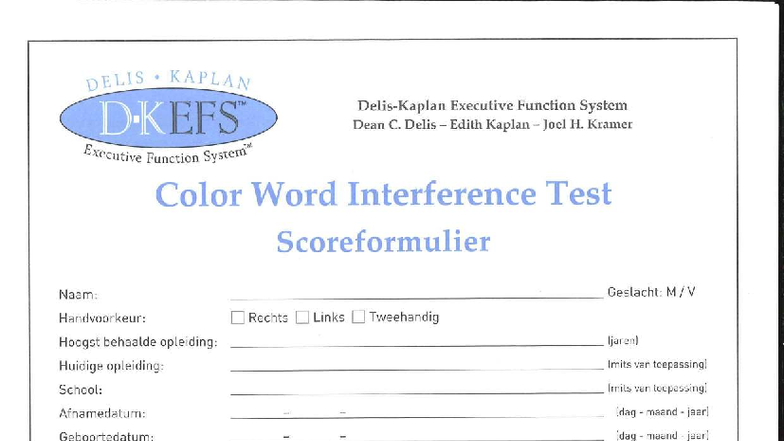 DELIS KAPLAN Executive Function System: Color Word Interference Test ...