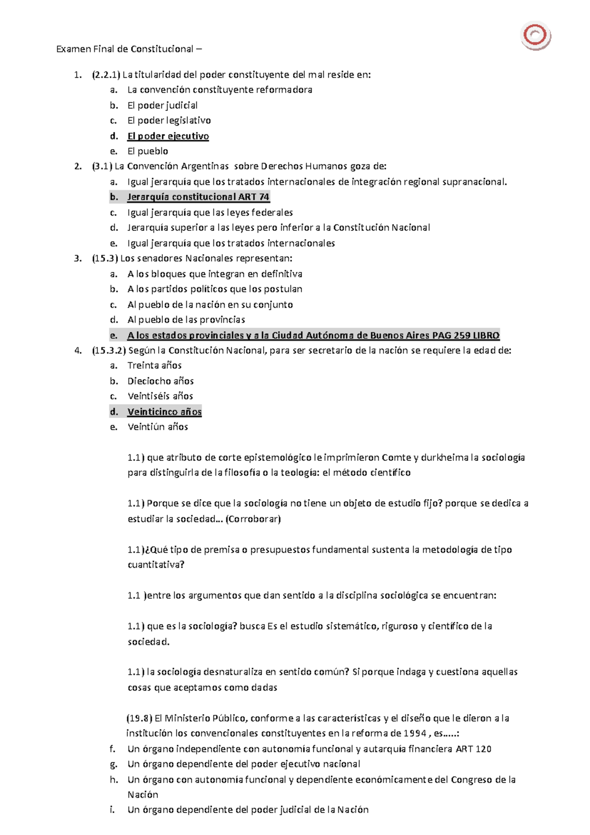 Examen Final de Derecho Constitucional - Preguntas y Respuestas - Studocu