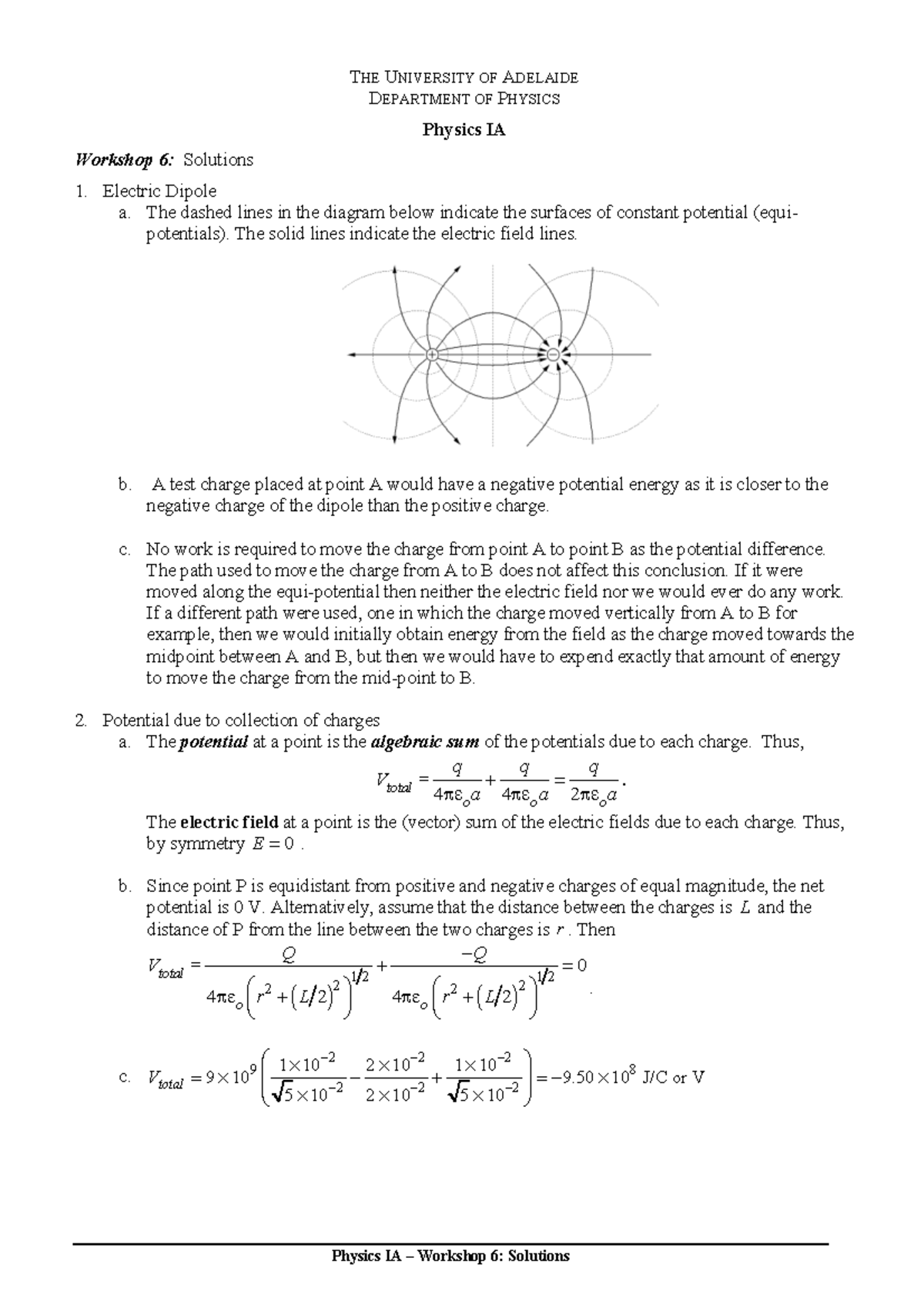 Physics IA Workshop 6: Electric Dipole and Potential Solutions - Studocu