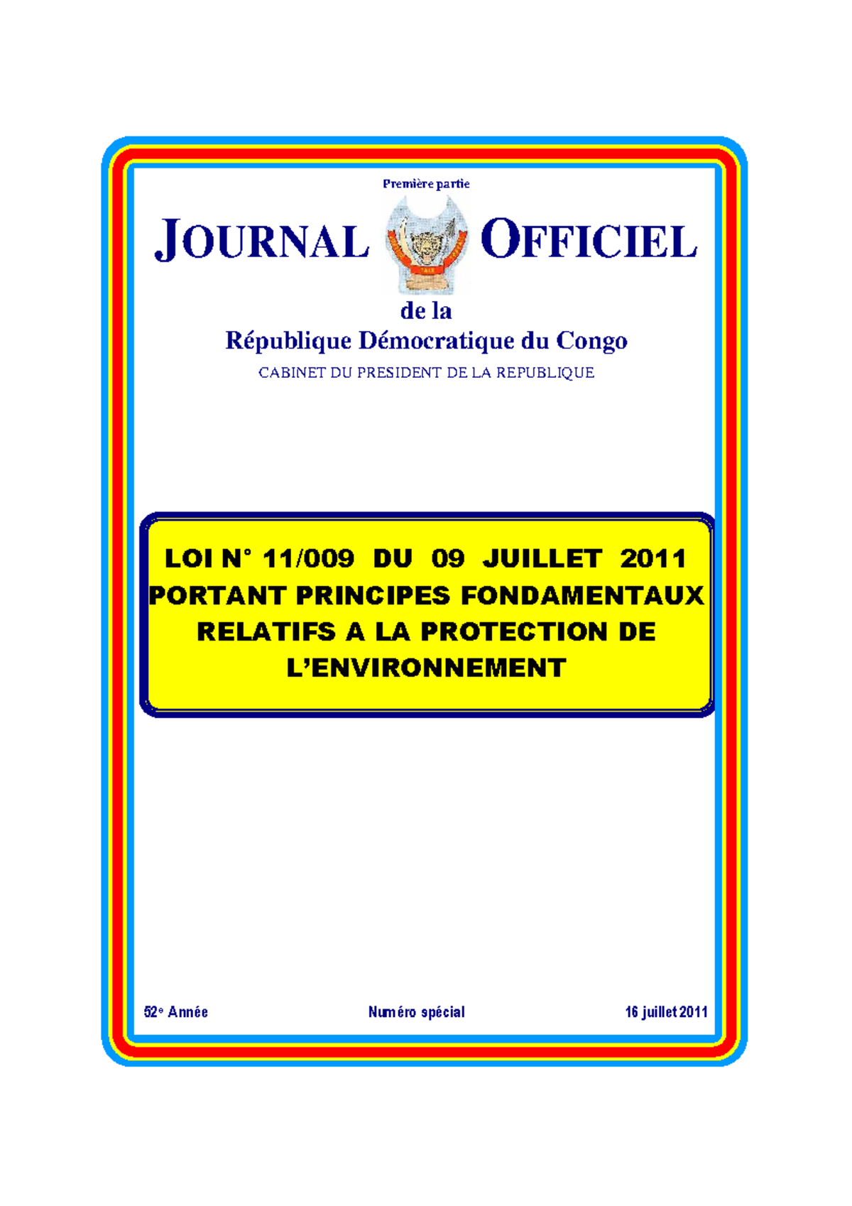 Loi du 09 Juillet 2011 sur la Protection de l'Environnement - Journal ...