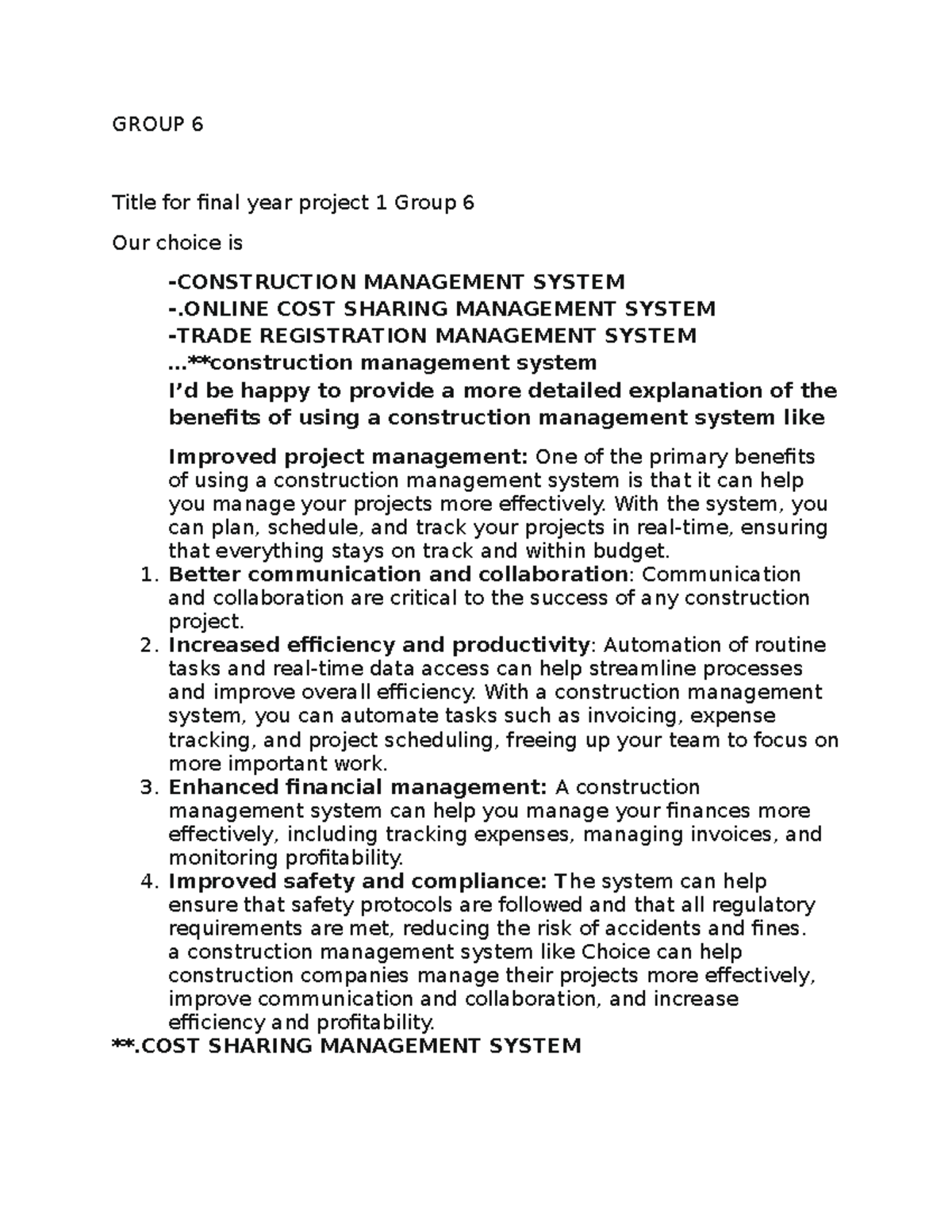 Project title - GROUP 6 Title for final year project 1 Group 6 Our ...