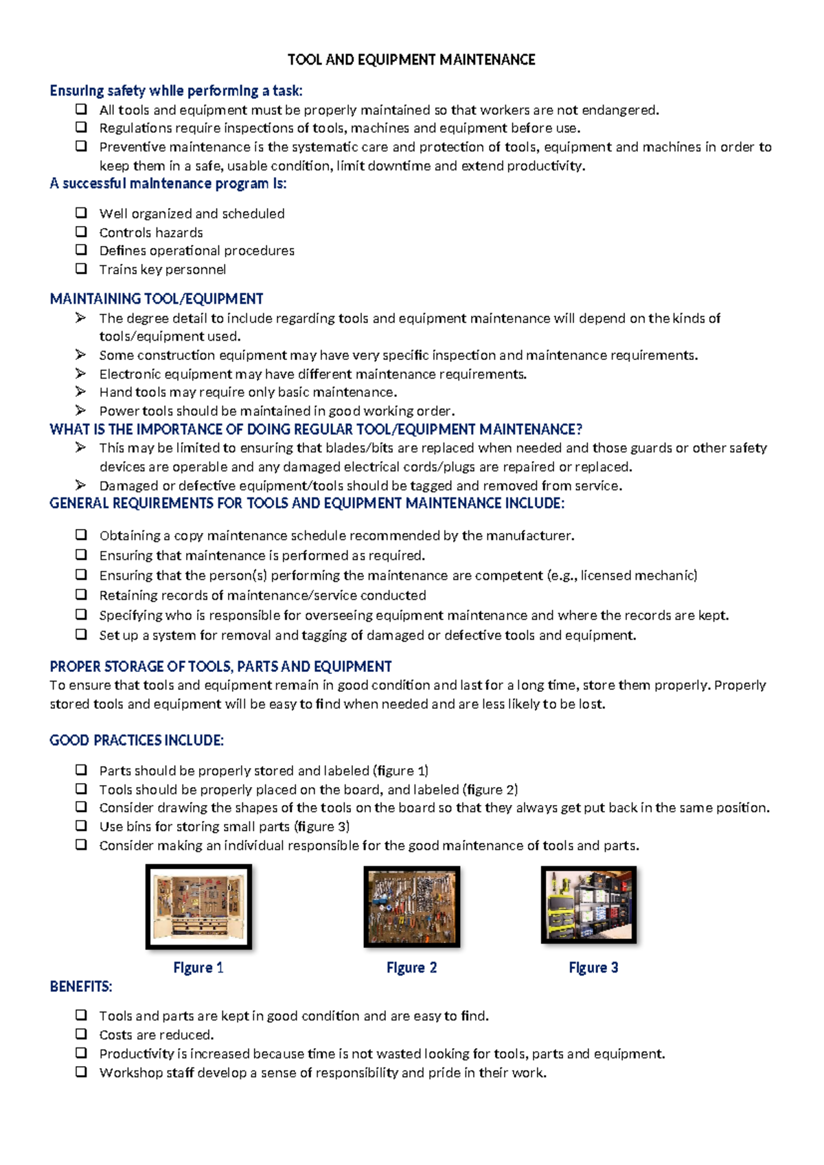 TOOL & EQUIPMENT MAINTENANCE: Best Practices & Safety Guidelines - Studocu