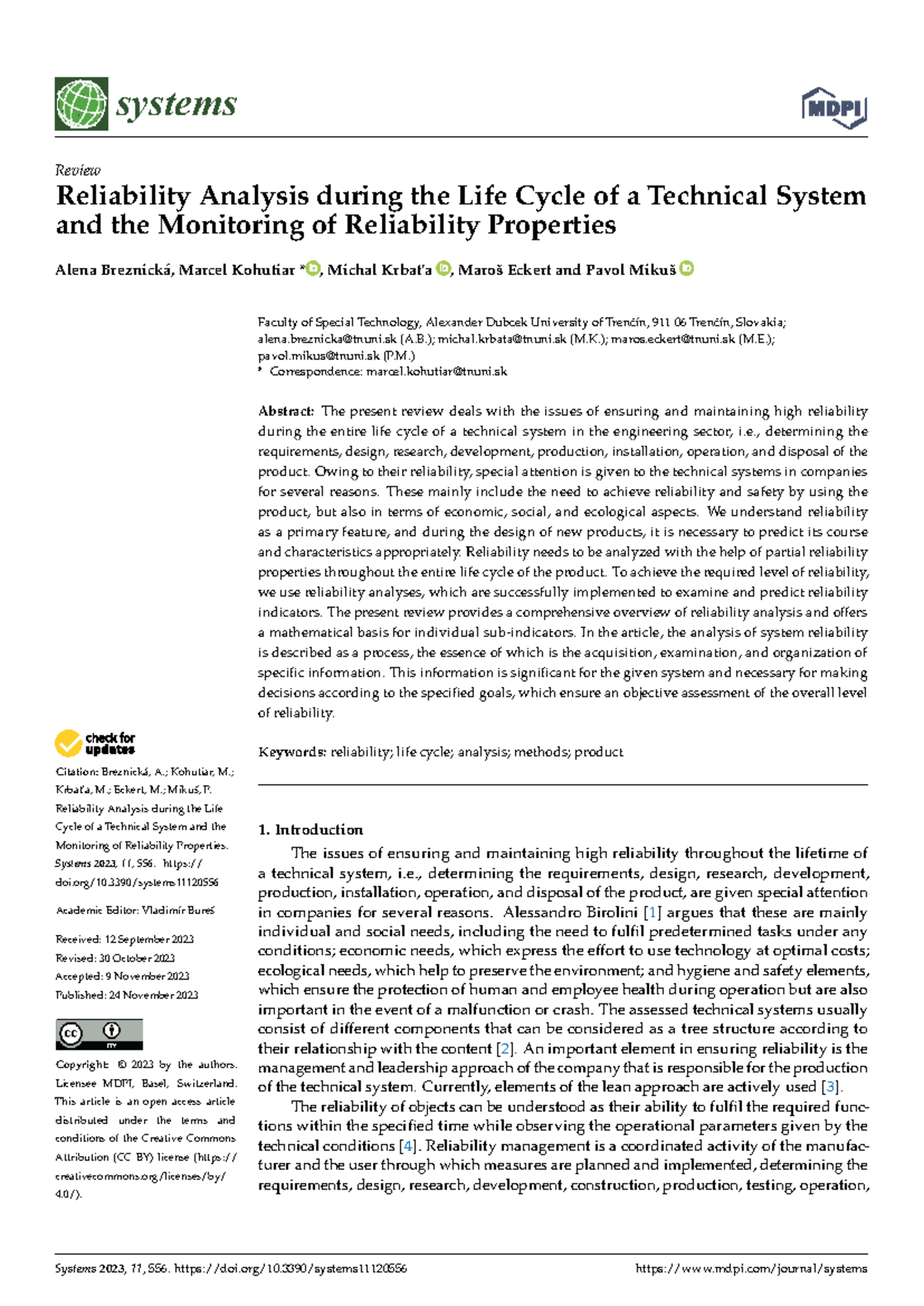 Reliability Analysis in Technical Systems Life Cycle: A Comprehensive ...