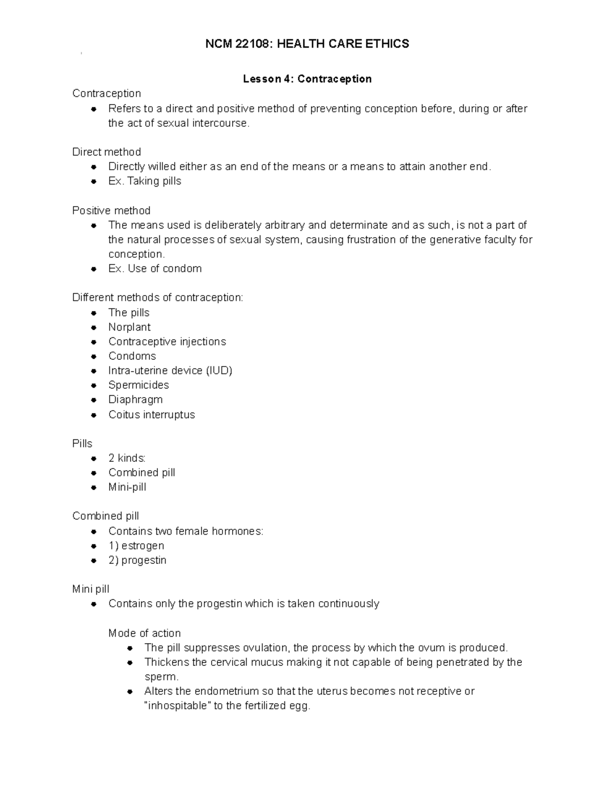 NCM 22108 HCE MID Lesson 4 Contraception - Lesson 4: Contraception ...