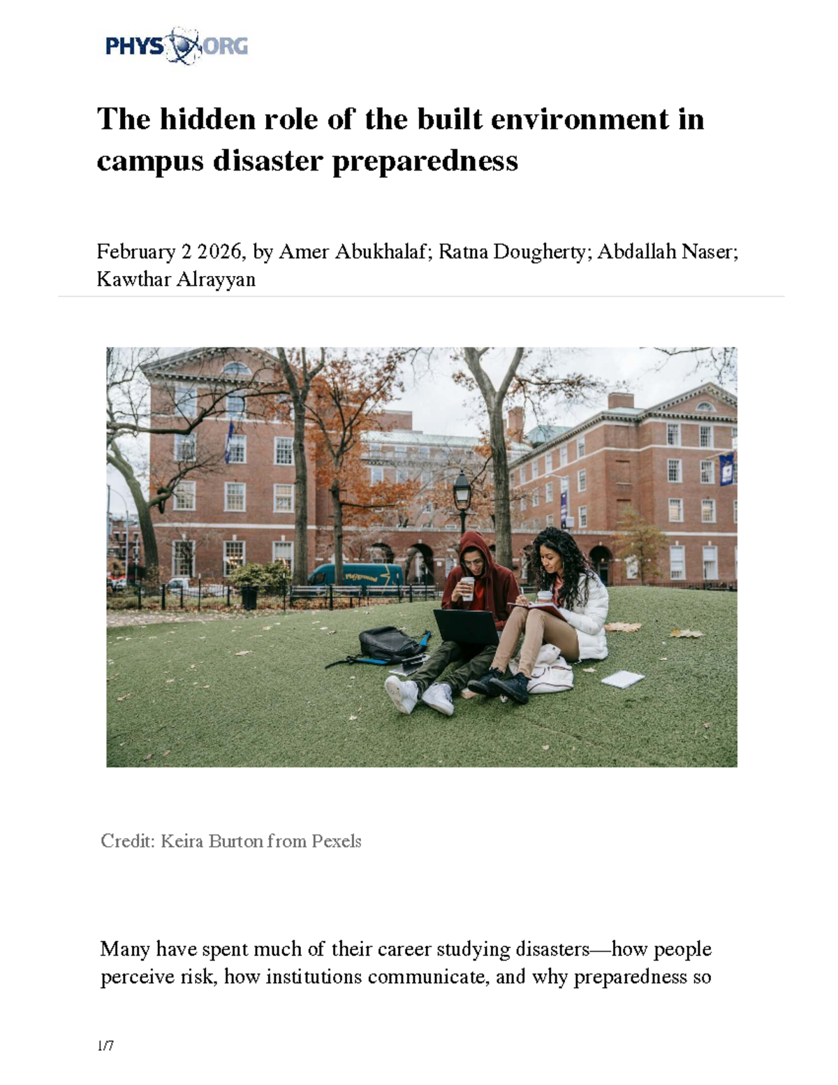 The Built Environment's Impact on Campus Disaster Preparedness (2026 ...