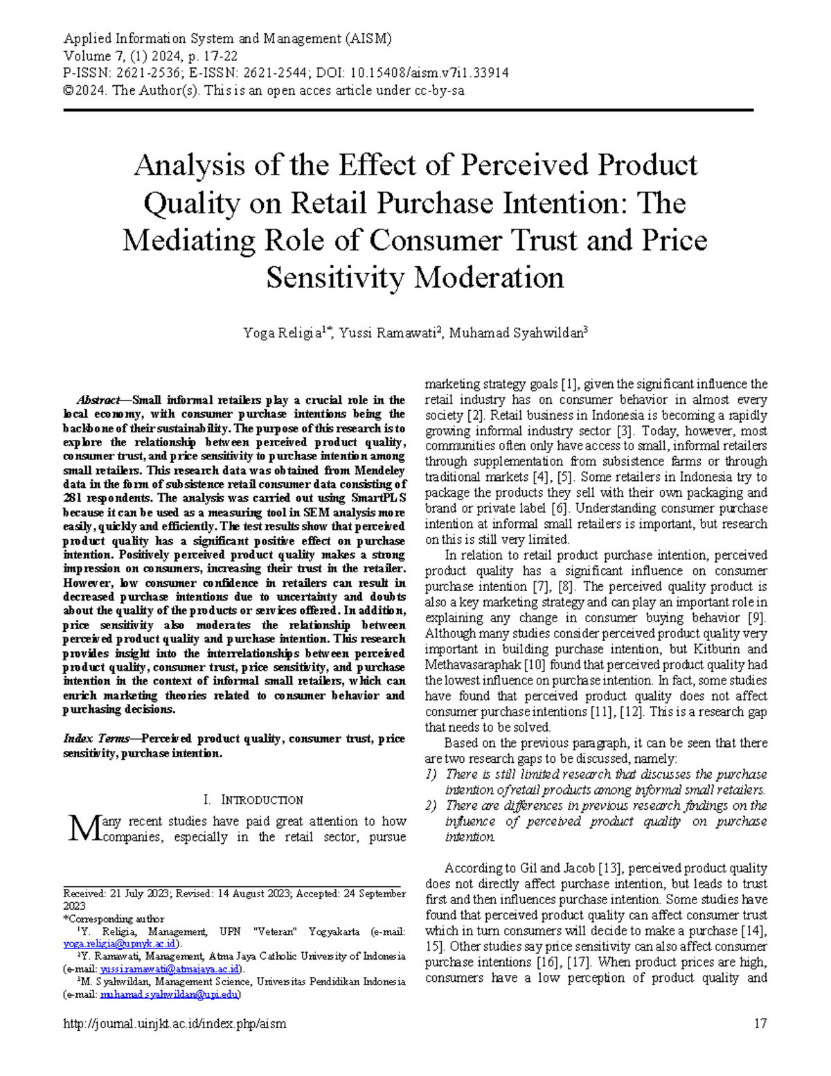 Analysis of Perceived Product Quality on Retail Purchase Intention ...