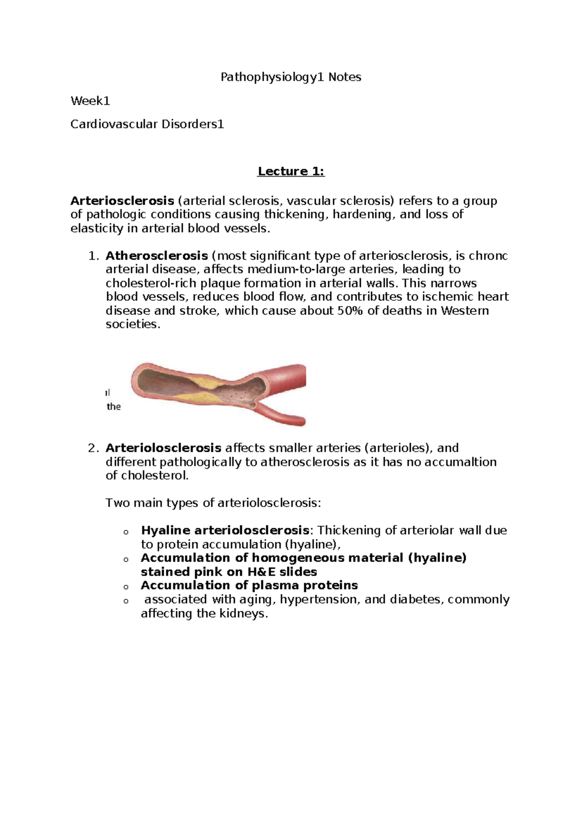 Pathophysiology1 Lecture Notes: Week 1 on Cardiovascular Disorders ...
