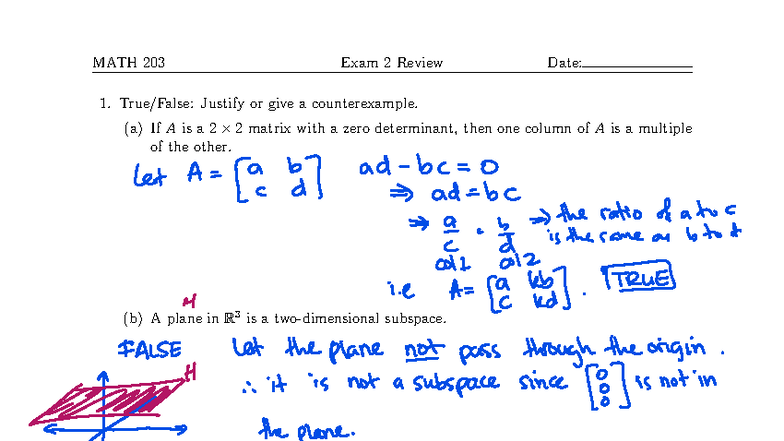 MATH 203 Exam 2 Review Solutions - Spring 2025 - Studocu
