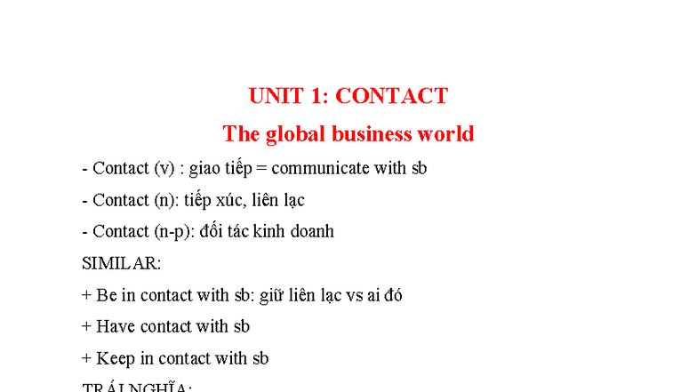 UNIT 1 - Contact - The global business world (2-1-2025) - UNIT 1 ...