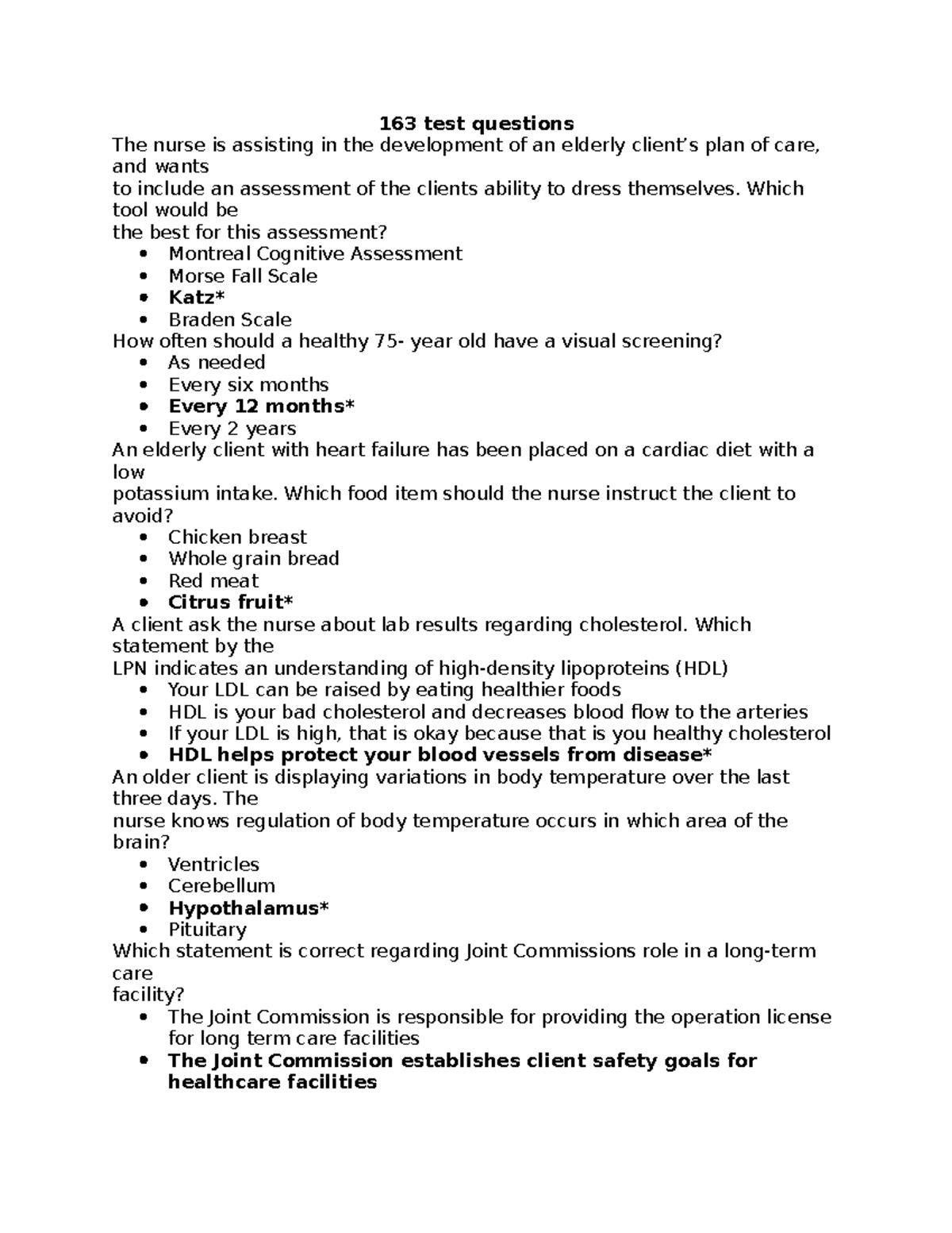 163 Practice Test Questions for Nursing Care of the Elderly - Studocu