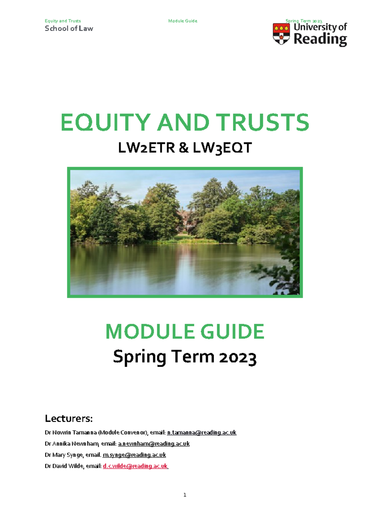 Equity and Trusts Module Guide Spring 2023 - EQUITY AND TRUSTS LW2ETR ...
