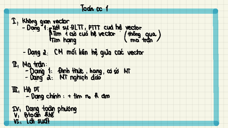 Lý thuyết Toán CC 1: Không gian vector và Ma trận - Studocu
