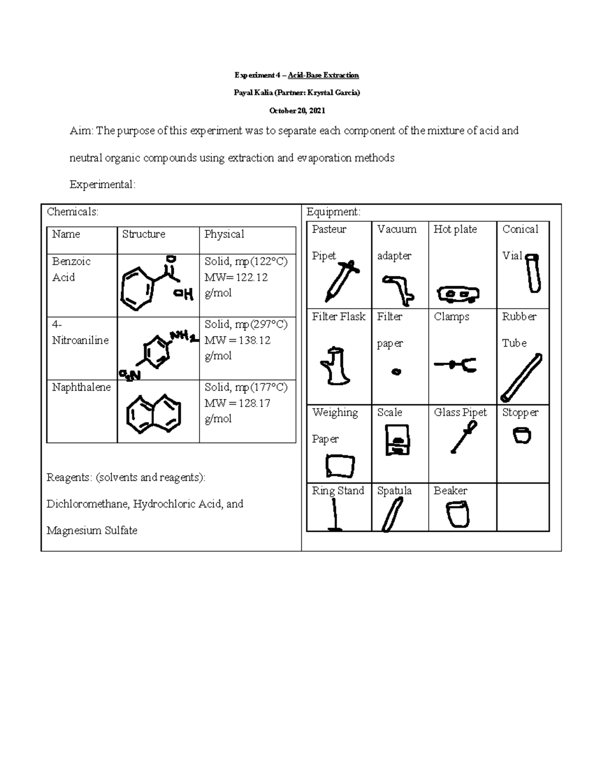 Experiment 4: Acid-Base Extraction Lab Report - Detailed Analysis - Studocu
