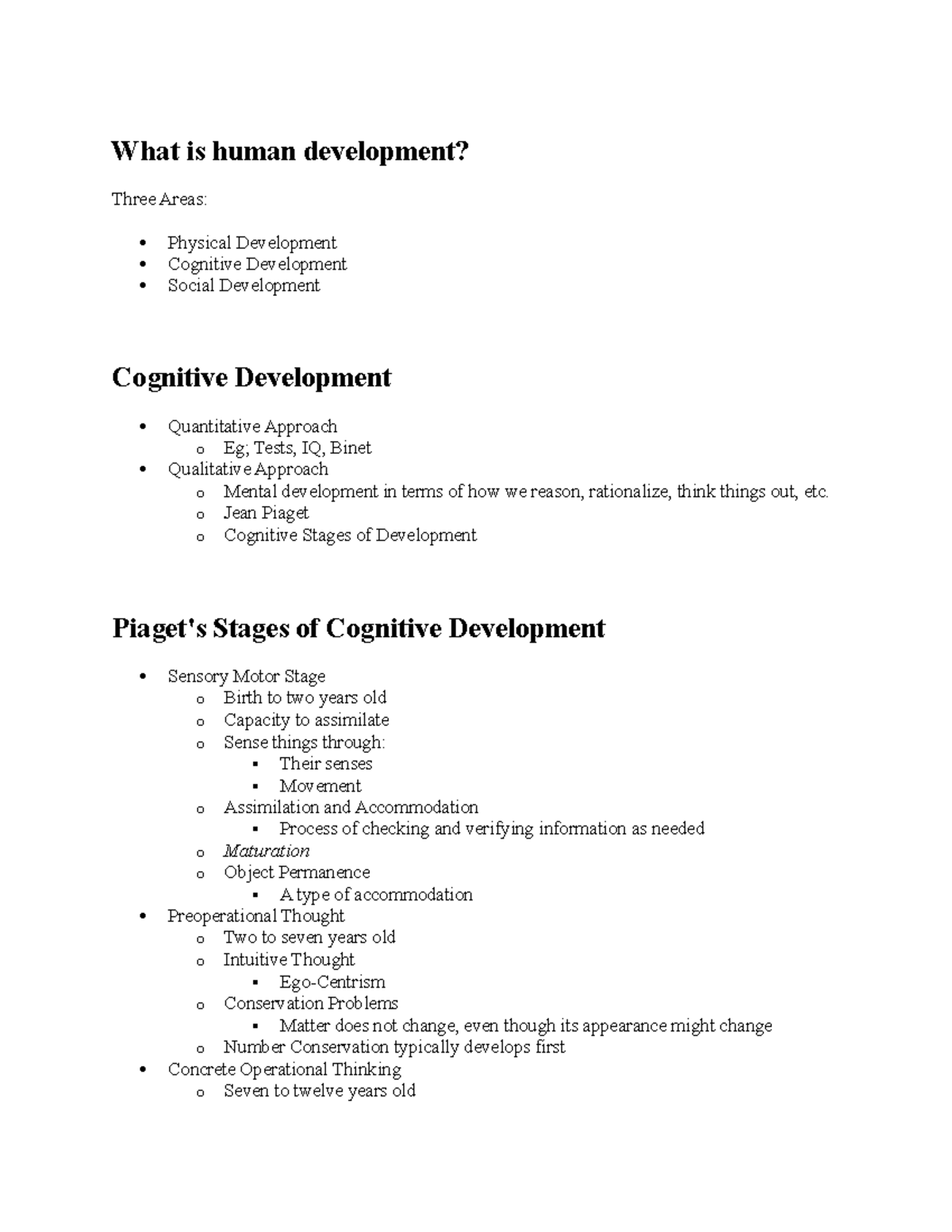 Human Development - Lecture Notes 4-5: Cognitive & Social Development ...