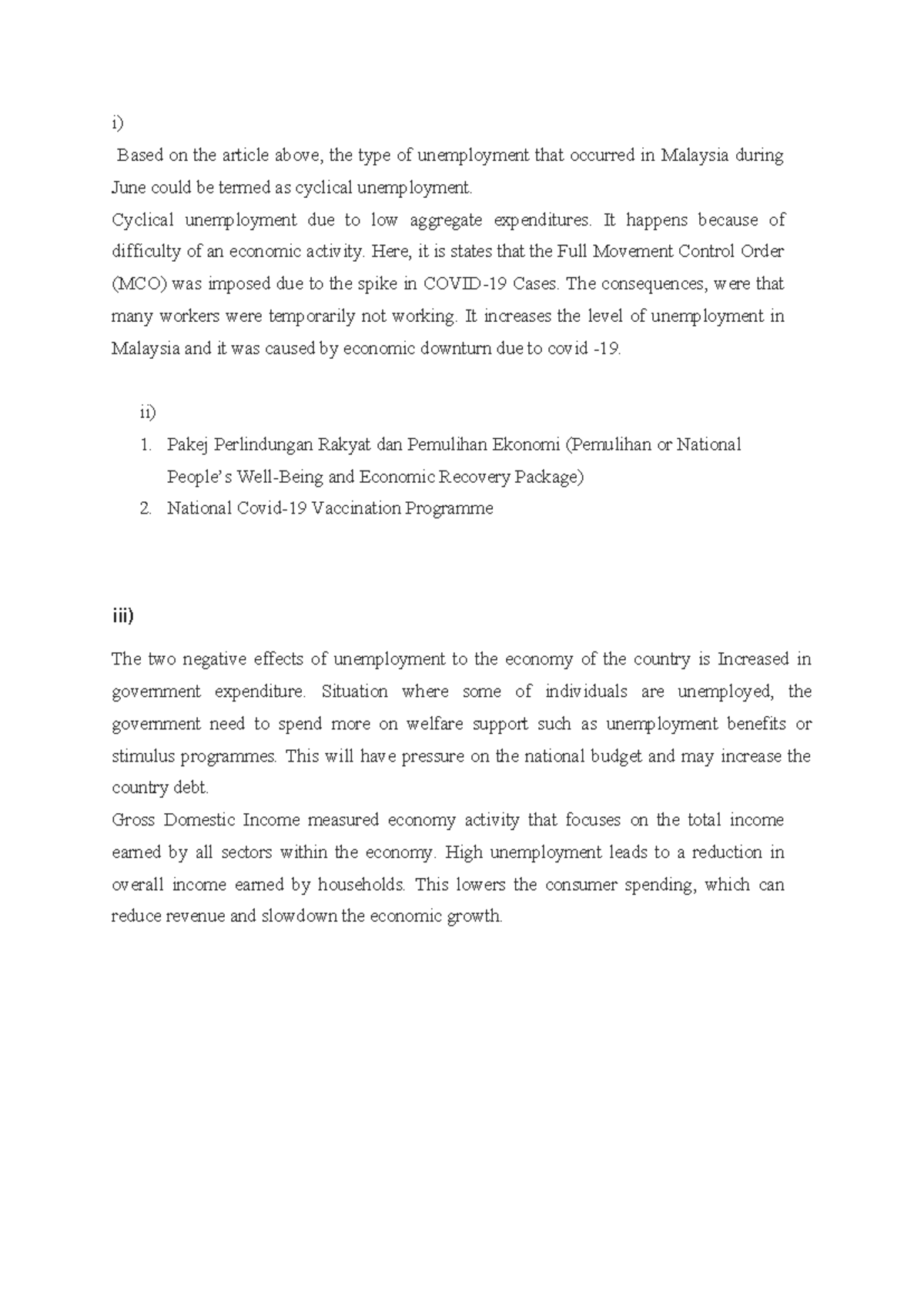 Eco Case Study 2: Cyclical Unemployment in Malaysia During COVID-19 ...