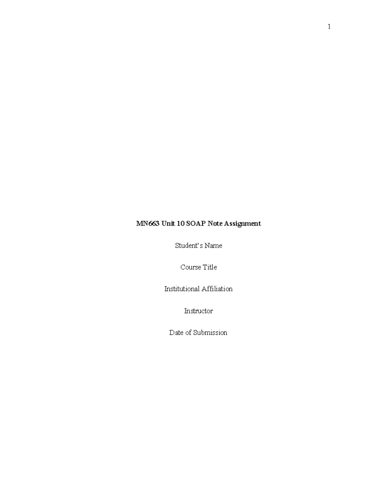 MN663 Unit 10 SOAP Note on Major Depressive Disorder Assessment - Studocu