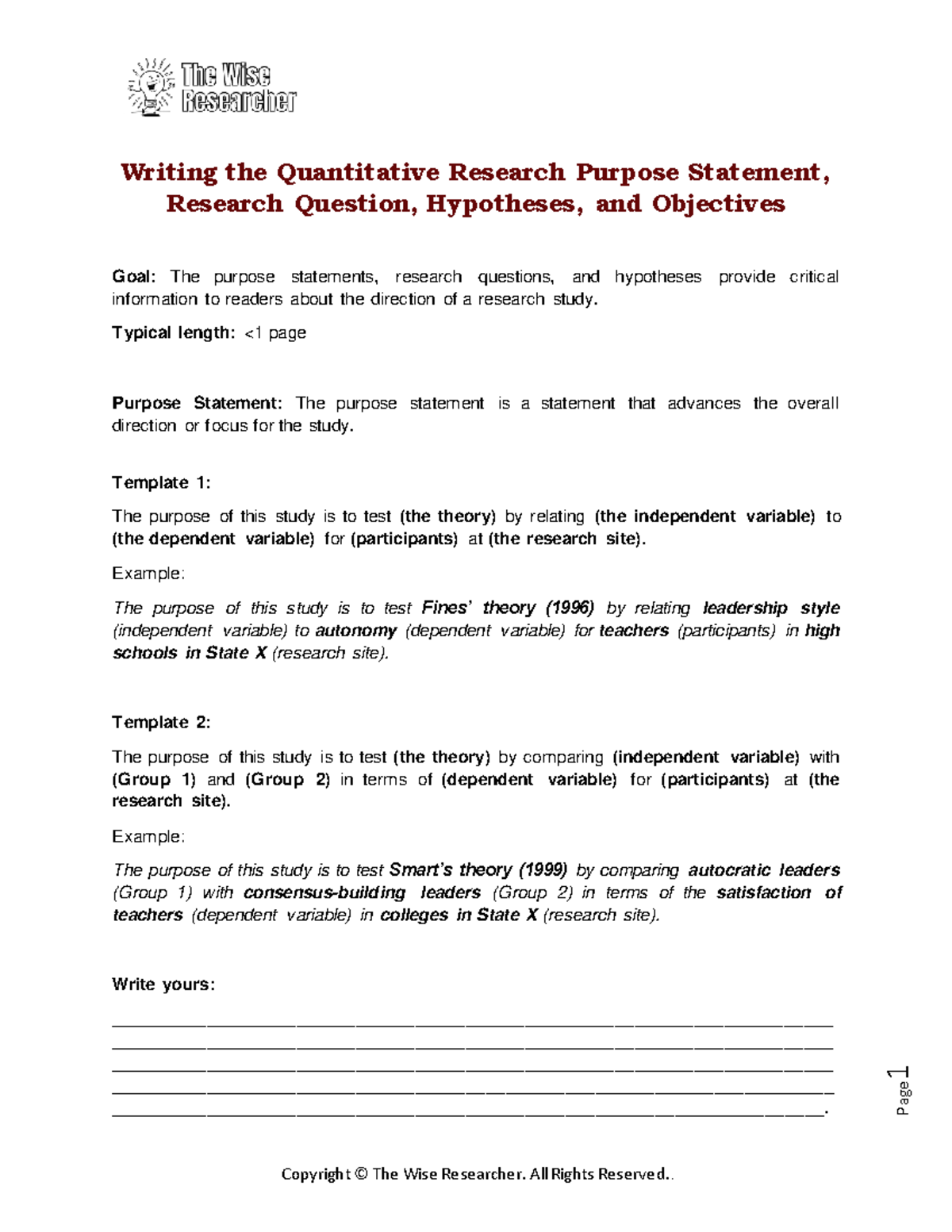 Writing Quantitative Research Purpose Statements & Questions - Studocu