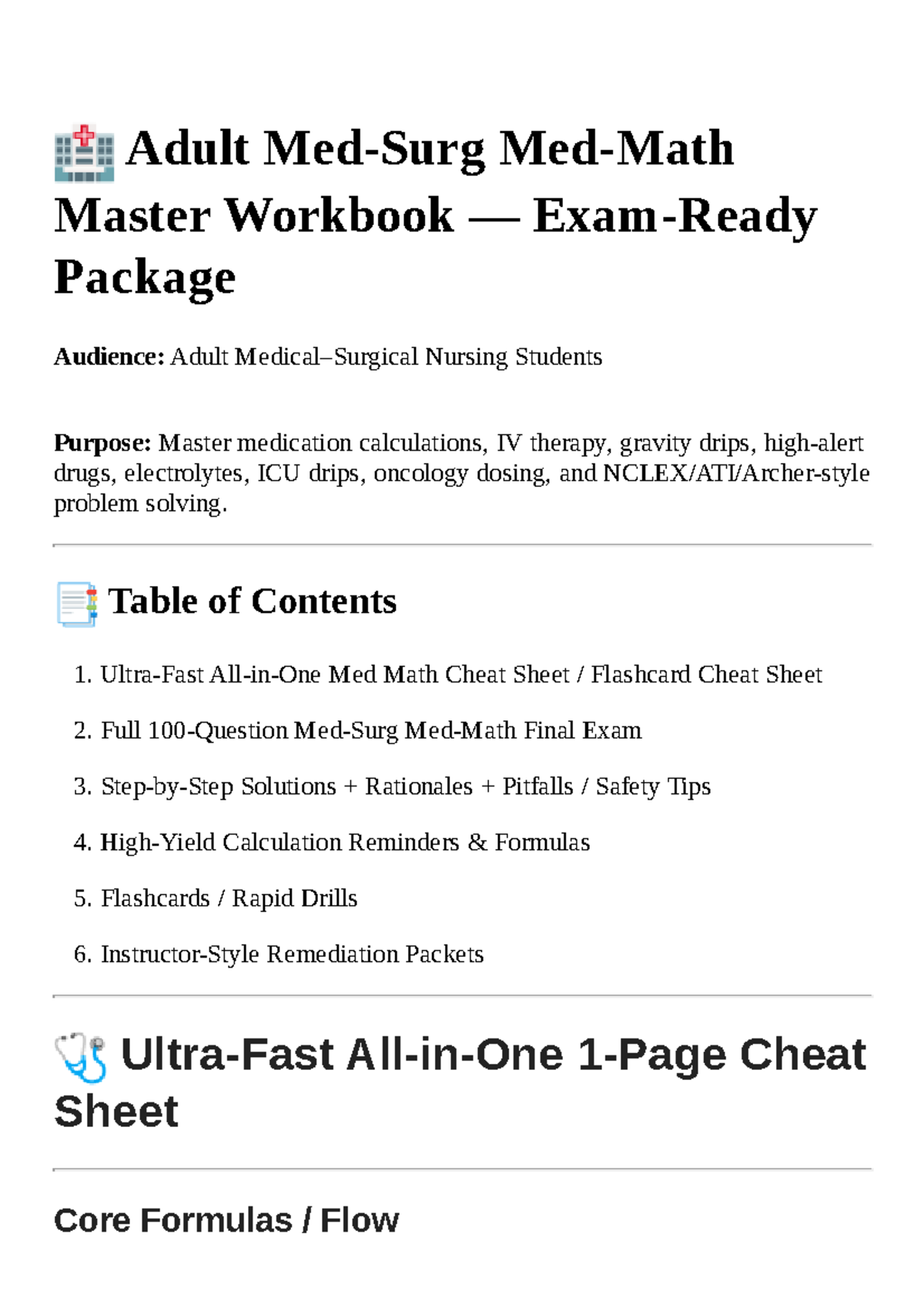 Adult Nursing Med Math Final Exam Workbook Package - Studocu
