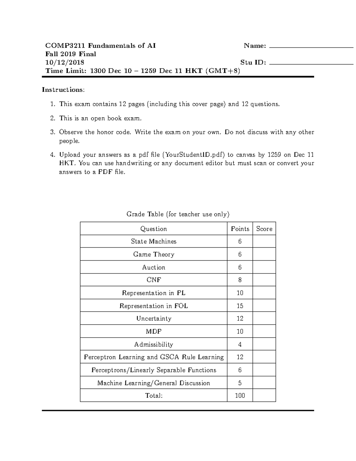 COMP3211 Fall 2019 Final Exam Study Guide - Studocu