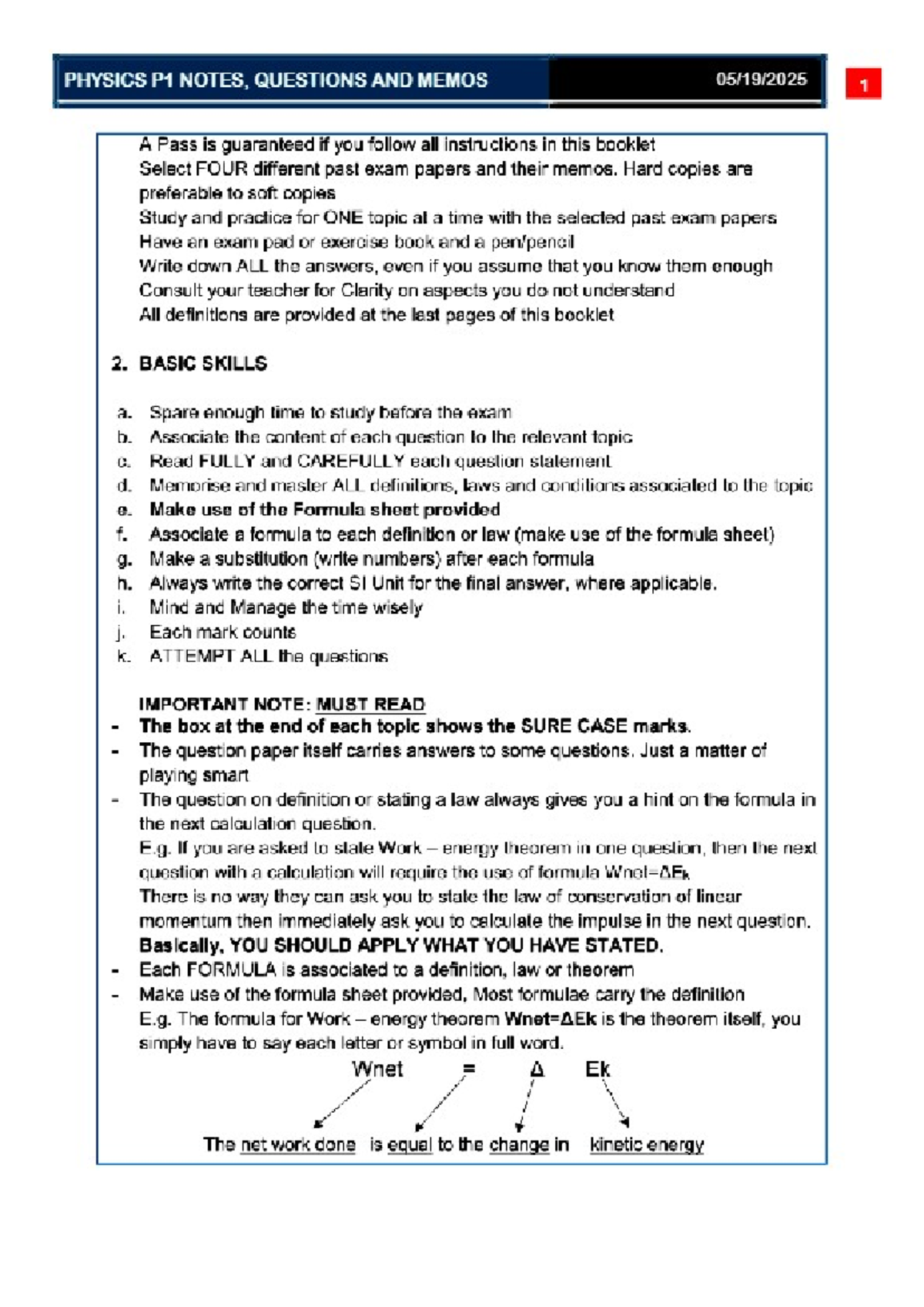 PHYSICS P1 COMPLETE NOTES, QUESTIONS & MEMOS 051972025 - Studocu