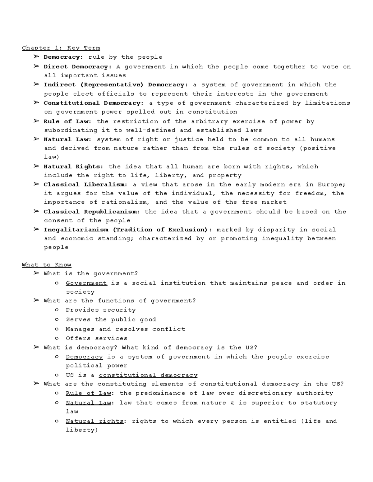 American Government Quiz 1: Key Terms and Concepts Overview - Studocu