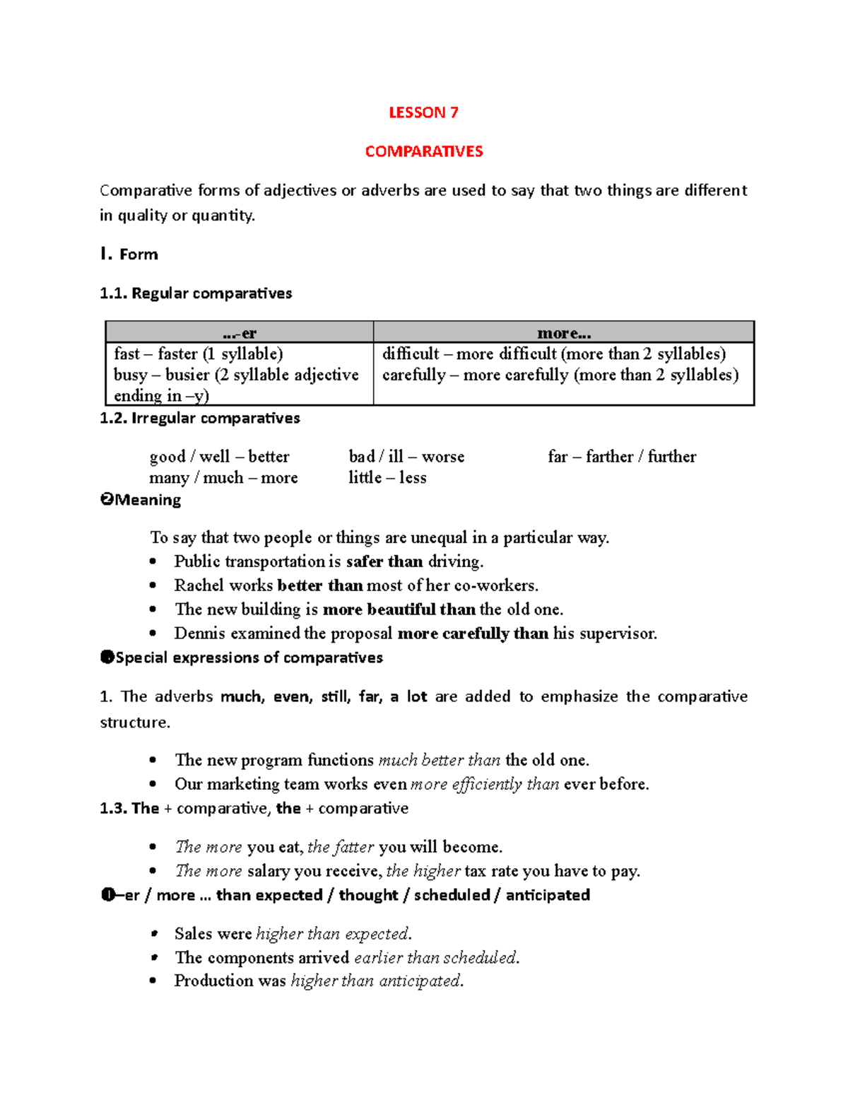 READ LV3 - Lesson 7 - Comparatives Explained and Practiced - Studocu