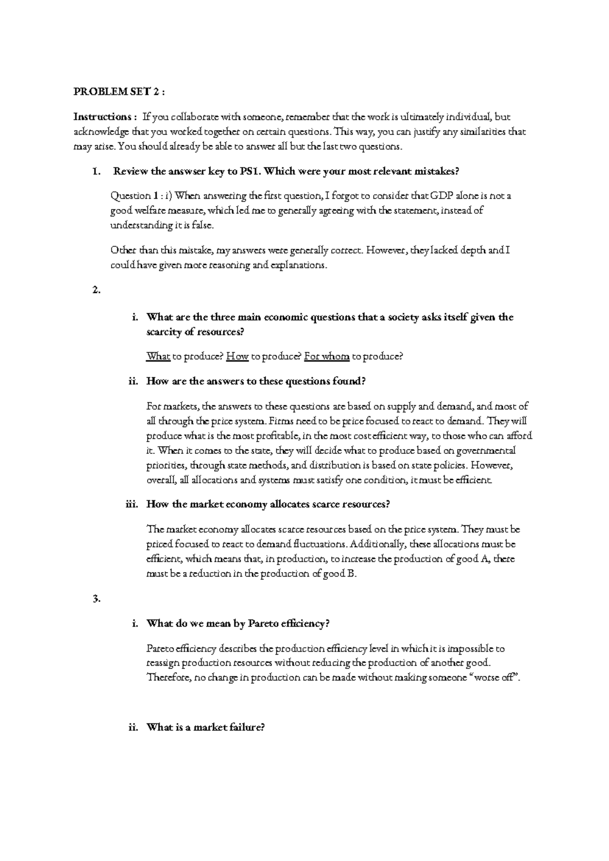 Problem Set 2: Economic Concepts and Market Failures Analysis - Studocu