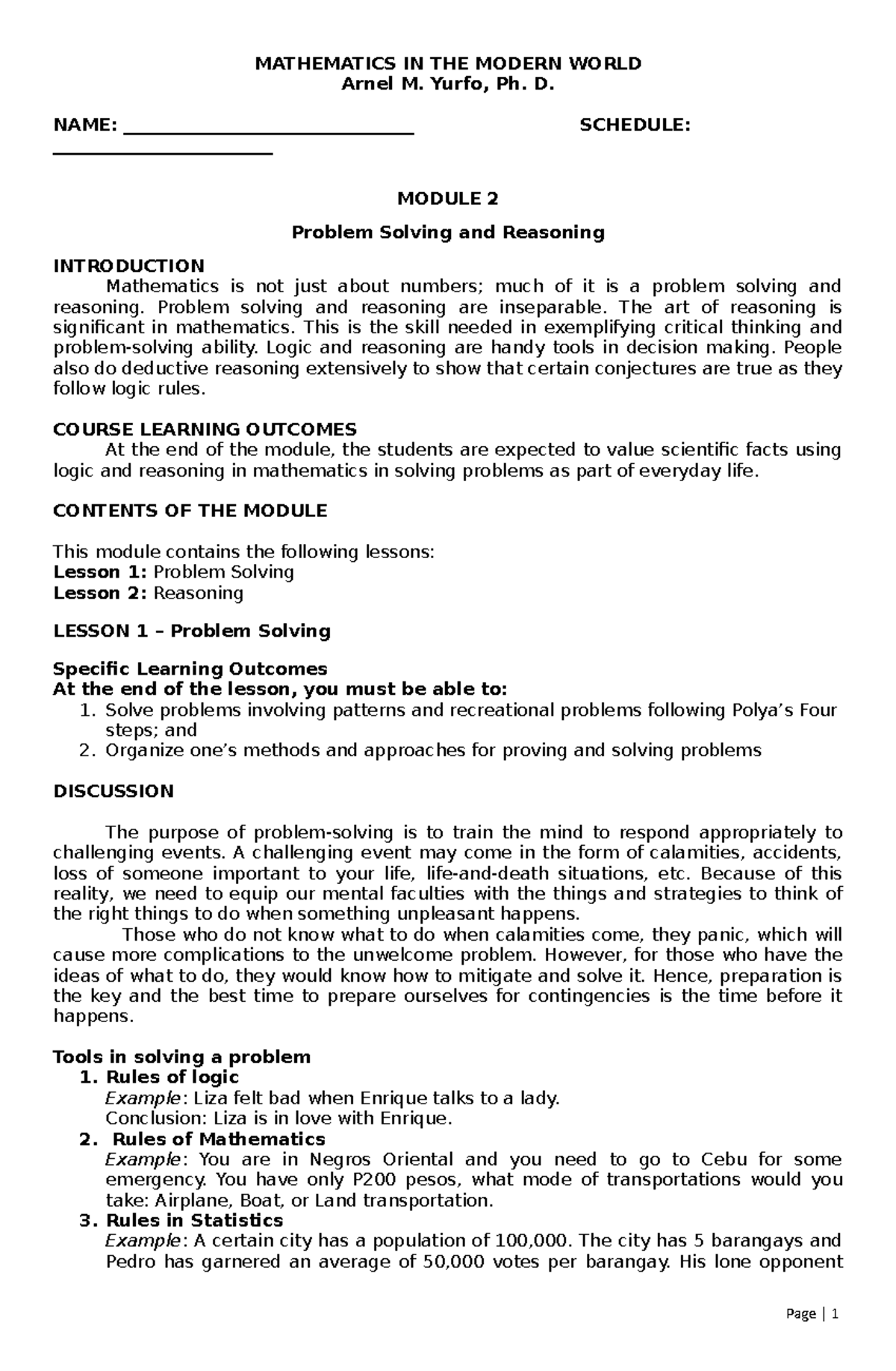 GE 4 Mod 2 - Comprehensive Guide to Problem Solving & Reasoning - Studocu